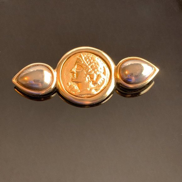 VTG Kenneth Jay Lane Cameo Roman Coin Brooch - Picture 1 of 5